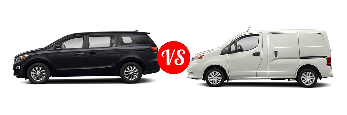 2020 Kia Sedona Minivan L / LX vs. 2019 Nissan NV200 Minivan S / SV - Side Comparison