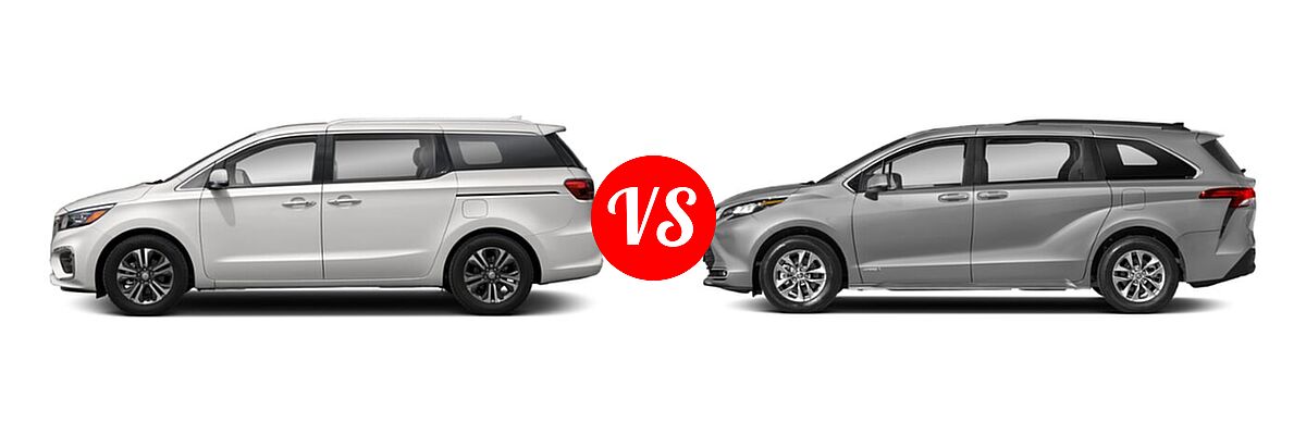 2020 Kia Sedona Minivan SX vs. 2021 Toyota Sienna Minivan Hybrid XLE - Side Comparison