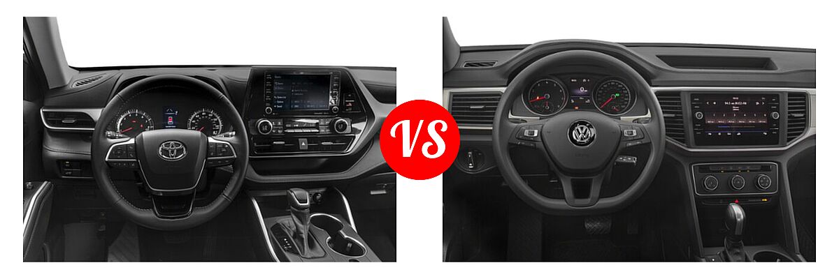 2020 Toyota Highlander SUV L / LE vs. 2020 Volkswagen Atlas SUV 2.0T S / 2.0T SE / 2.0T SE w/Technology / 2.0T SEL / 3.6L V6 S / 3.6L V6 SE / 3.6L V6 SE w/Technology / 3.6L V6 SEL / 3.6L V6 SEL Premium - Dashboard Comparison