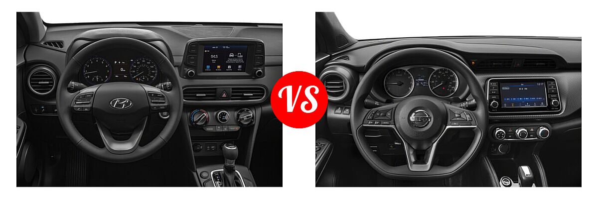 2020 Hyundai Kona SUV SE / SEL / SEL Plus vs. 2020 Nissan Kicks SUV S / SV - Dashboard Comparison