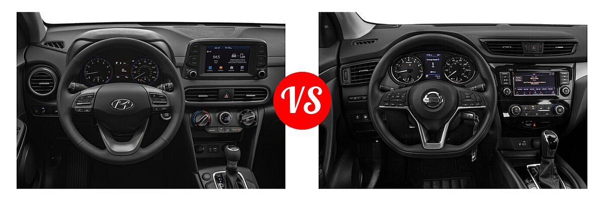 2020 Hyundai Kona SUV SE / SEL / SEL Plus vs. 2020 Nissan Rogue Sport SUV S / SV - Dashboard Comparison