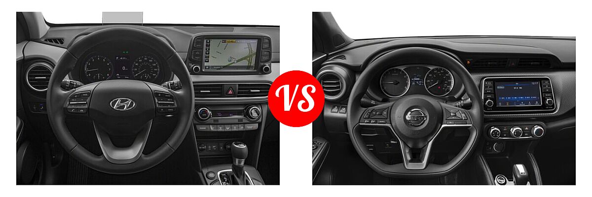 2020 Hyundai Kona SUV Limited / Ultimate vs. 2020 Nissan Kicks SUV S / SV - Dashboard Comparison