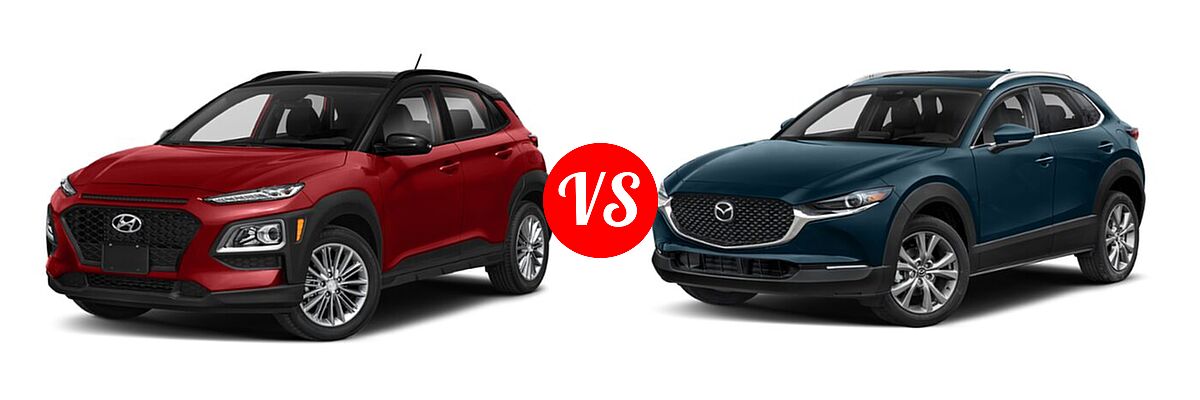 2020 Hyundai Kona SUV SE / SEL / SEL Plus vs. 2020 Mazda CX-30 SUV Premium Package - Front Left Comparison