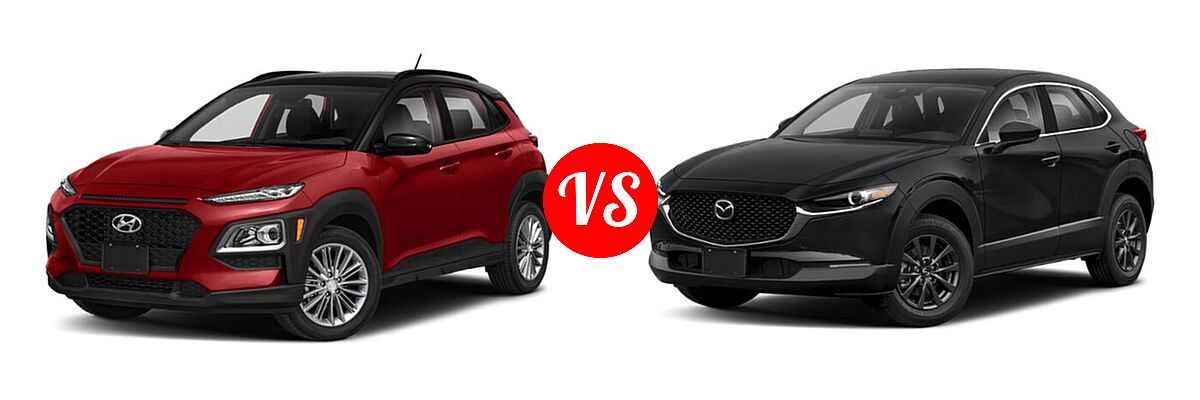 2020 Hyundai Kona SUV SE / SEL / SEL Plus vs. 2020 Mazda CX-30 SUV AWD - Front Left Comparison