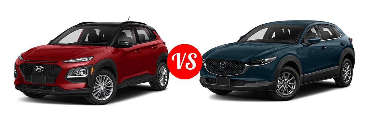 2020 Hyundai Kona SUV SE / SEL / SEL Plus vs. 2020 Mazda CX-30 SUV FWD - Front Left Comparison