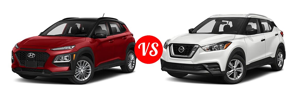 2020 Hyundai Kona SUV SE / SEL / SEL Plus vs. 2020 Nissan Kicks SUV S / SV - Front Left Comparison