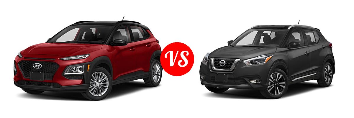 2020 Hyundai Kona SUV SE / SEL / SEL Plus vs. 2020 Nissan Kicks SUV SR - Front Left Comparison