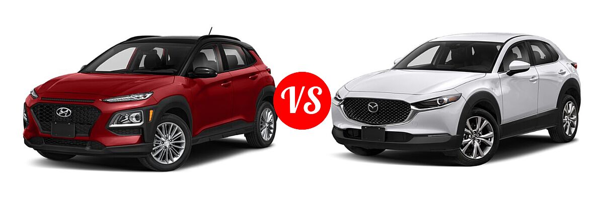 2020 Hyundai Kona SUV SE / SEL / SEL Plus vs. 2020 Mazda CX-30 SUV Select Package - Front Left Comparison