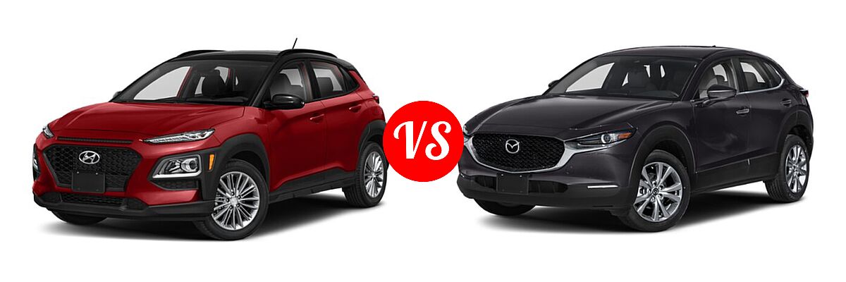 2020 Hyundai Kona SUV SE / SEL / SEL Plus vs. 2020 Mazda CX-30 SUV Preferred Package - Front Left Comparison