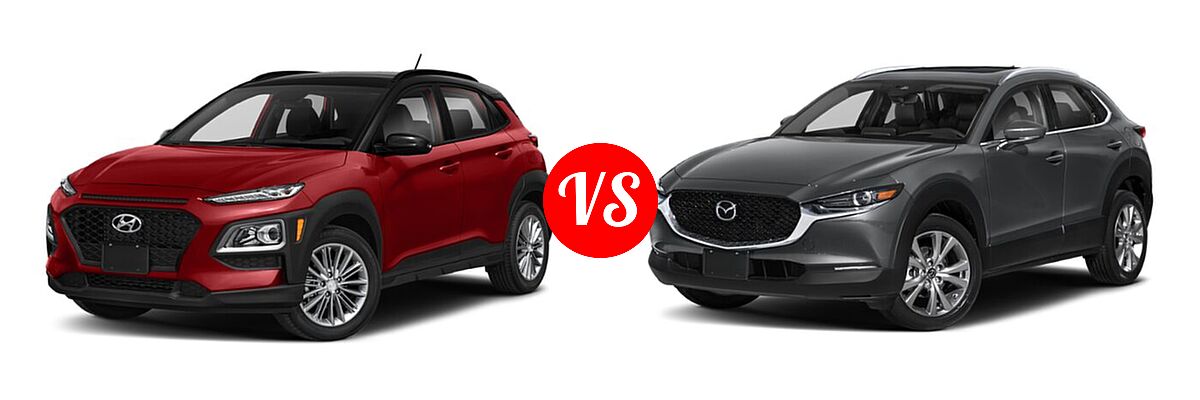 2020 Hyundai Kona SUV SE / SEL / SEL Plus vs. 2020 Mazda CX-30 SUV Premium Package - Front Left Comparison