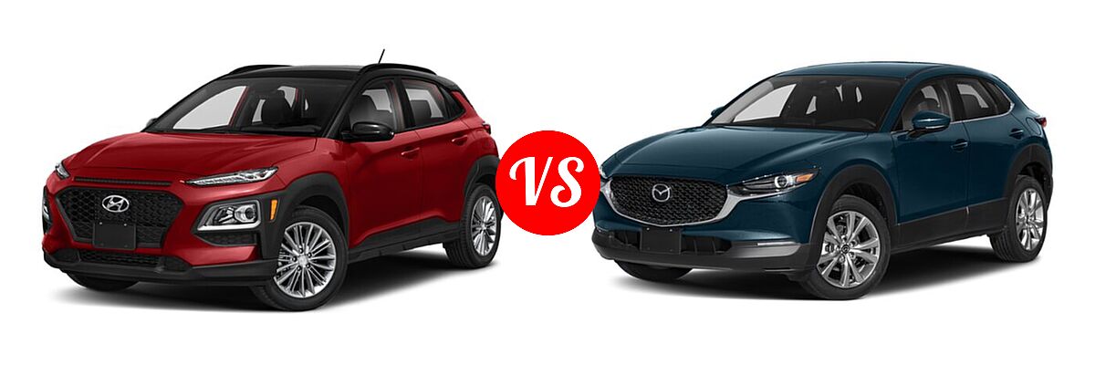 2020 Hyundai Kona SUV SE / SEL / SEL Plus vs. 2020 Mazda CX-30 SUV Select Package - Front Left Comparison