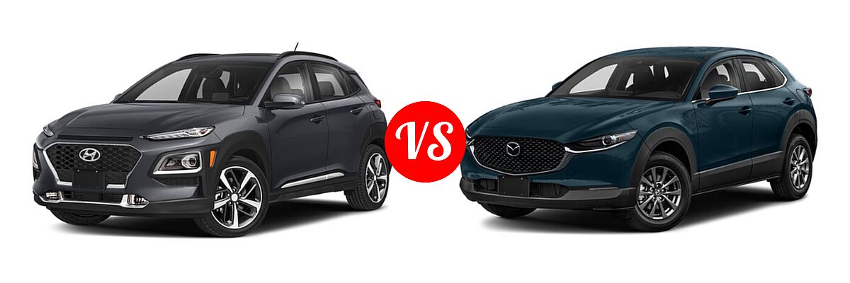2020 Hyundai Kona SUV Limited / Ultimate vs. 2020 Mazda CX-30 SUV FWD - Front Left Comparison