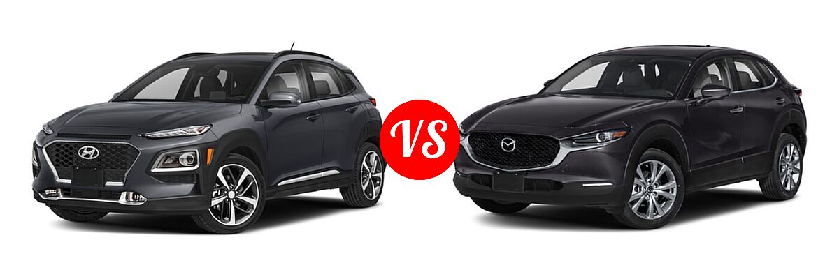 2020 Hyundai Kona SUV Limited / Ultimate vs. 2020 Mazda CX-30 SUV Preferred Package - Front Left Comparison
