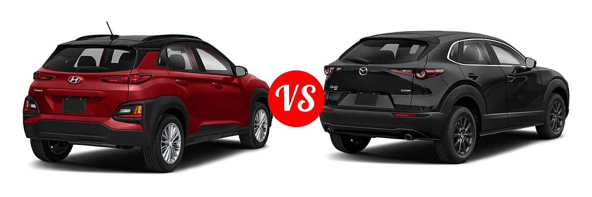 2020 Hyundai Kona SUV SE / SEL / SEL Plus vs. 2020 Mazda CX-30 SUV AWD - Rear Right Comparison