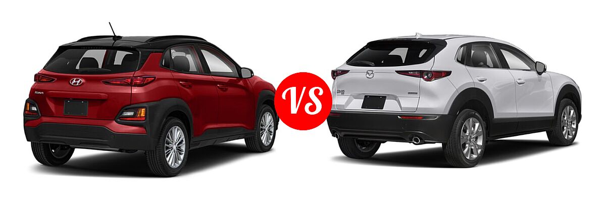 2020 Hyundai Kona SUV SE / SEL / SEL Plus vs. 2020 Mazda CX-30 SUV Preferred Package - Rear Right Comparison