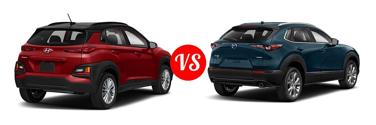 2020 Hyundai Kona SUV SE / SEL / SEL Plus vs. 2020 Mazda CX-30 SUV Premium Package - Rear Right Comparison