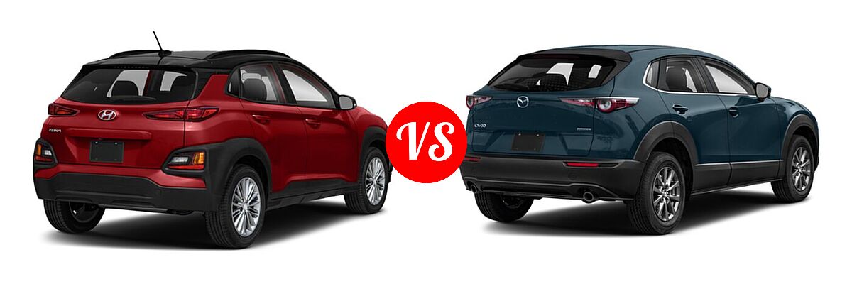 2020 Hyundai Kona SUV SE / SEL / SEL Plus vs. 2020 Mazda CX-30 SUV FWD - Rear Right Comparison