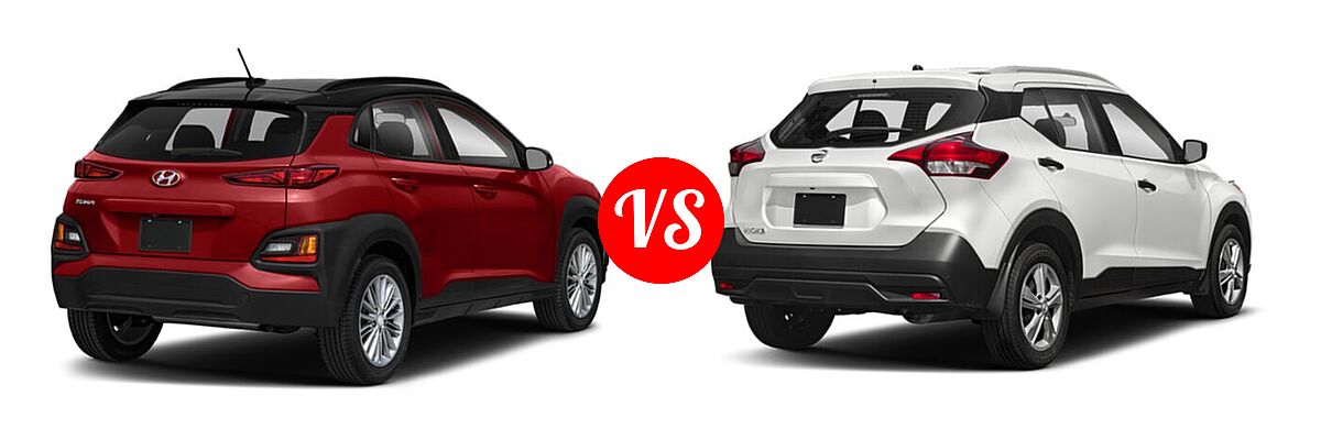 2020 Hyundai Kona SUV SE / SEL / SEL Plus vs. 2020 Nissan Kicks SUV S / SV - Rear Right Comparison