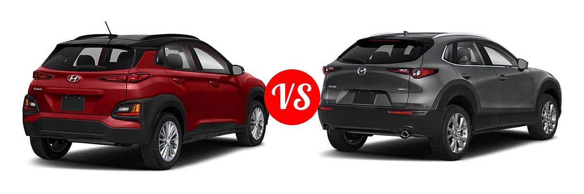 2020 Hyundai Kona SUV SE / SEL / SEL Plus vs. 2020 Mazda CX-30 SUV Premium Package - Rear Right Comparison