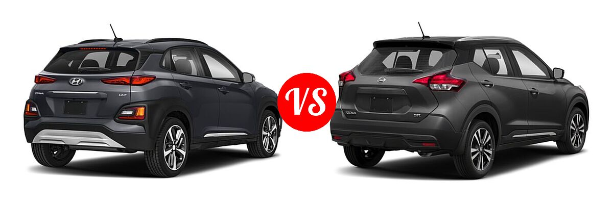 2020 Hyundai Kona SUV Limited / Ultimate vs. 2020 Nissan Kicks SUV SR - Rear Right Comparison