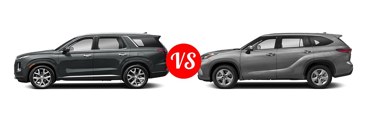2020 Hyundai Palisade SUV SE vs. 2020 Toyota Highlander SUV L / LE - Side Comparison