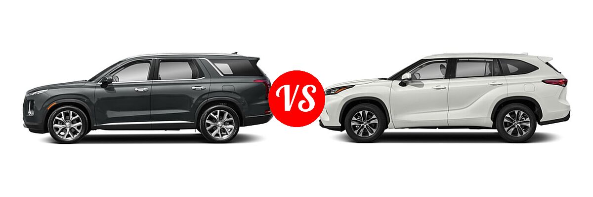 2020 Hyundai Palisade SUV SE vs. 2020 Toyota Highlander SUV XLE - Side Comparison