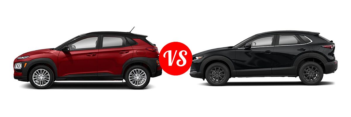 2020 Hyundai Kona SUV SE / SEL / SEL Plus vs. 2020 Mazda CX-30 SUV AWD - Side Comparison