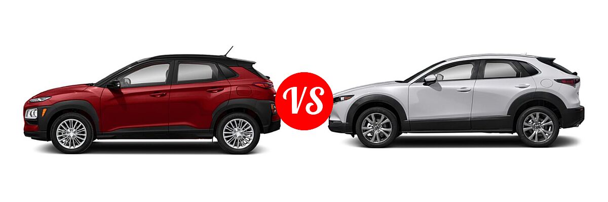 2020 Hyundai Kona SUV SE / SEL / SEL Plus vs. 2020 Mazda CX-30 SUV Preferred Package - Side Comparison