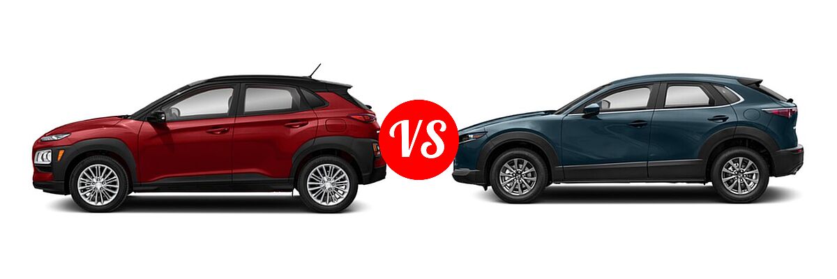 2020 Hyundai Kona SUV SE / SEL / SEL Plus vs. 2020 Mazda CX-30 SUV FWD - Side Comparison