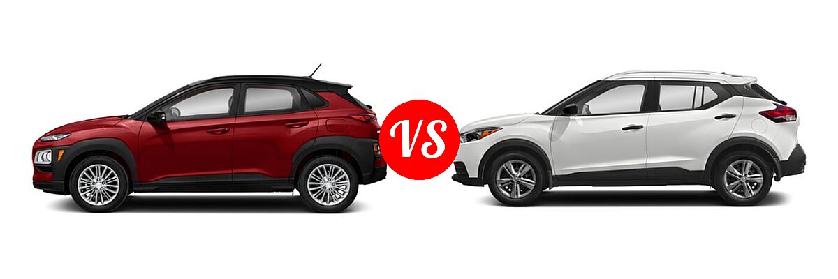 2020 Hyundai Kona SUV SE / SEL / SEL Plus vs. 2020 Nissan Kicks SUV S / SV - Side Comparison
