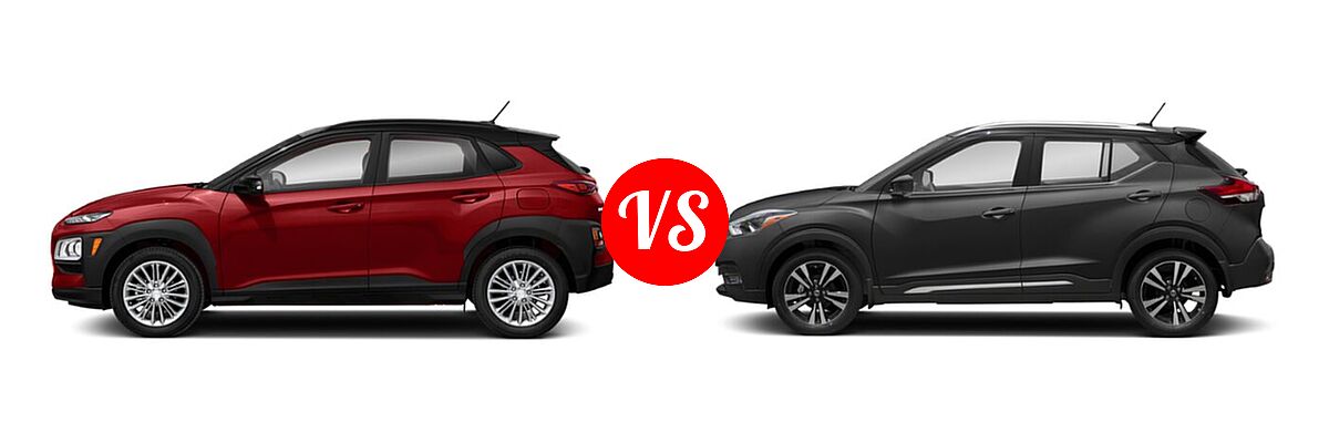 2020 Hyundai Kona SUV SE / SEL / SEL Plus vs. 2020 Nissan Kicks SUV SR - Side Comparison