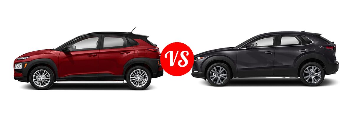 2020 Hyundai Kona SUV SE / SEL / SEL Plus vs. 2020 Mazda CX-30 SUV Preferred Package - Side Comparison