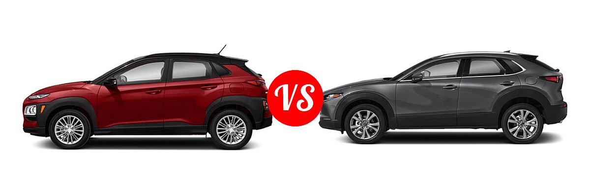 2020 Hyundai Kona SUV SE / SEL / SEL Plus vs. 2020 Mazda CX-30 SUV Premium Package - Side Comparison