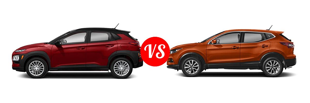 2020 Hyundai Kona SUV SE / SEL / SEL Plus vs. 2020 Nissan Rogue Sport SUV S / SV - Side Comparison
