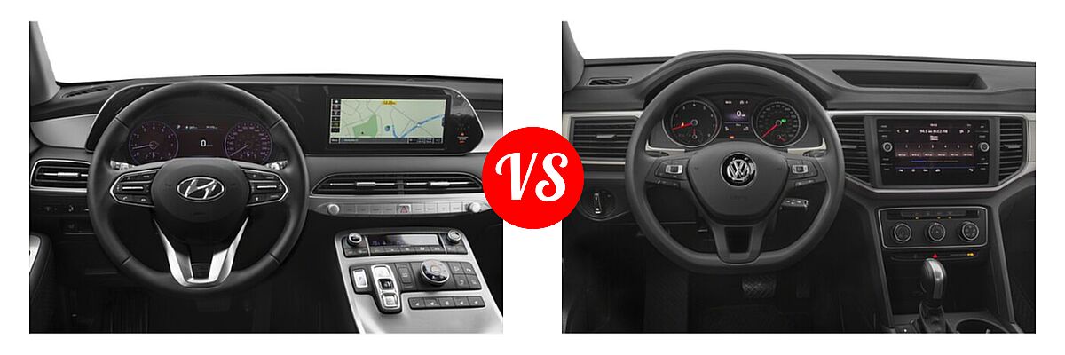 2020 Hyundai Palisade SUV SE vs. 2020 Volkswagen Atlas SUV 2.0T S / 2.0T SE / 2.0T SE w/Technology / 2.0T SEL / 3.6L V6 S / 3.6L V6 SE / 3.6L V6 SE w/Technology / 3.6L V6 SEL / 3.6L V6 SEL Premium - Dashboard Comparison