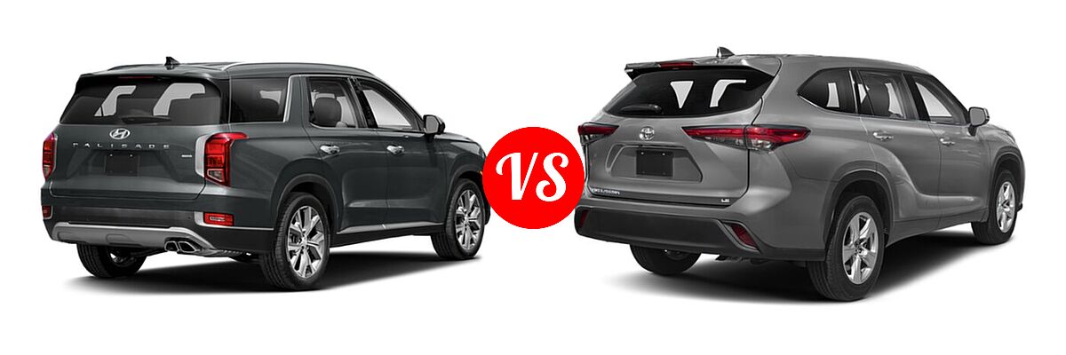 2020 Hyundai Palisade SUV SE vs. 2020 Toyota Highlander SUV L / LE - Rear Right Comparison