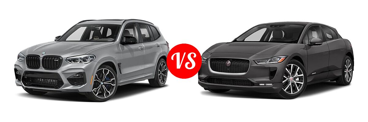 2021 BMW X3 M SUV Sports Activity Vehicle vs. 2019 Jaguar I-PACE SUV Electric First Edition / HSE / S / SE - Front Left Comparison