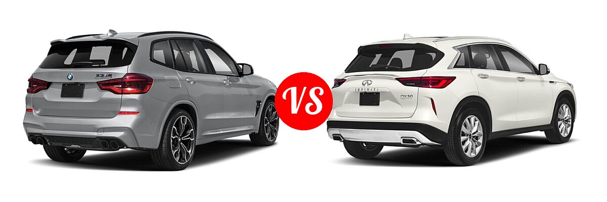 2021 BMW X3 M SUV Sports Activity Vehicle vs. 2019 Infiniti QX50 SUV ESSENTIAL / LUXE / PURE - Rear Right Comparison