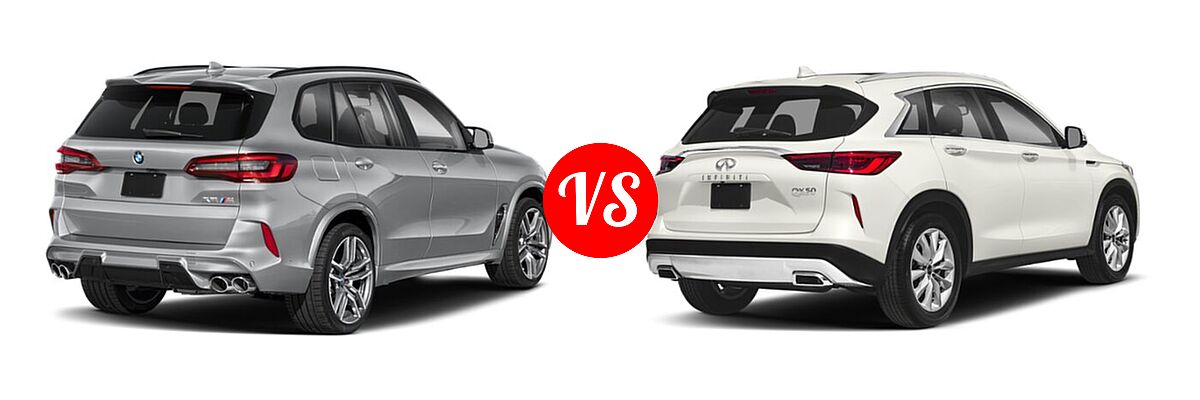 2021 BMW X5 M SUV Sports Activity Vehicle vs. 2019 Infiniti QX50 SUV ESSENTIAL / LUXE / PURE - Rear Right Comparison