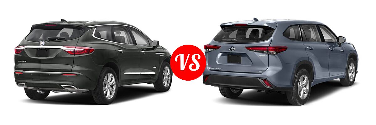 2021 Buick Enclave SUV Avenir vs. 2021 Toyota Highlander Hybrid SUV Hybrid Hybrid LE / Hybrid XLE - Rear Right Comparison