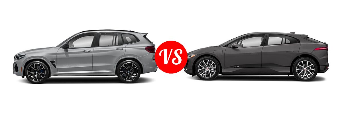 2021 BMW X3 M SUV Sports Activity Vehicle vs. 2019 Jaguar I-PACE SUV Electric First Edition / HSE / S / SE - Side Comparison