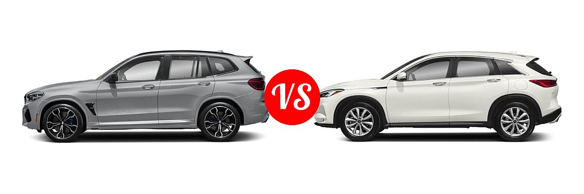 2021 BMW X3 M SUV Sports Activity Vehicle vs. 2019 Infiniti QX50 SUV ESSENTIAL / LUXE / PURE - Side Comparison