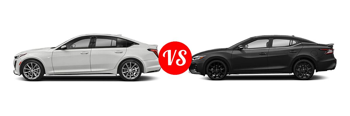 2021 Cadillac CT5 Sedan Luxury / Premium Luxury / Sport / V-Series vs. 2021 Nissan Maxima Sedan SR - Side Comparison