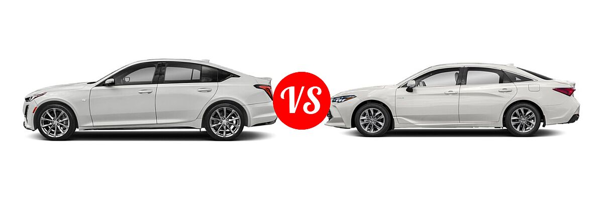 2021 Cadillac CT5 Sedan Luxury / Premium Luxury / Sport / V-Series vs. 2021 Toyota Avalon Hybrid Sedan Hybrid Hybrid XLE - Side Comparison