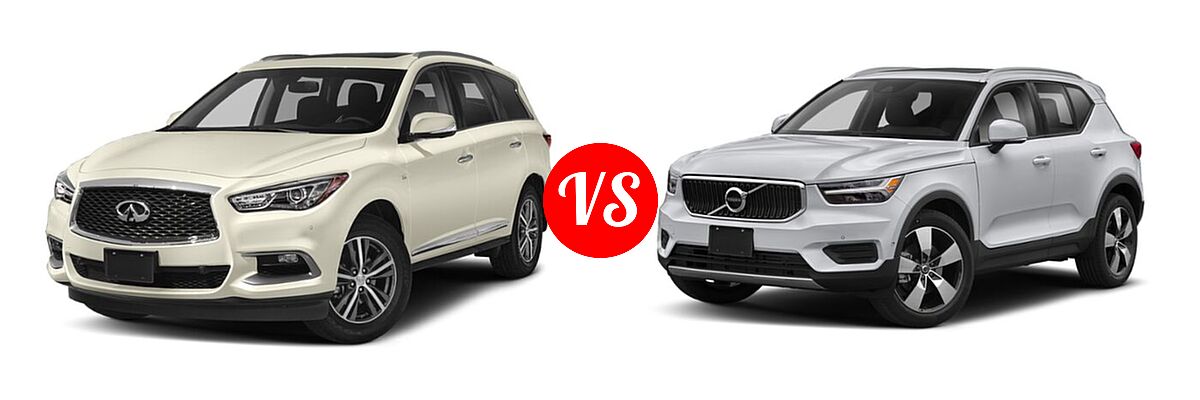 2020 Infiniti QX60 SUV LUXE / PURE vs. 2019 Volvo XC40 SUV Momentum / R-Design - Front Left Comparison