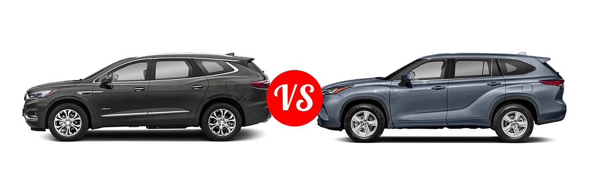 2021 Buick Enclave SUV Avenir vs. 2021 Toyota Highlander Hybrid SUV Hybrid Hybrid LE / Hybrid XLE - Side Comparison