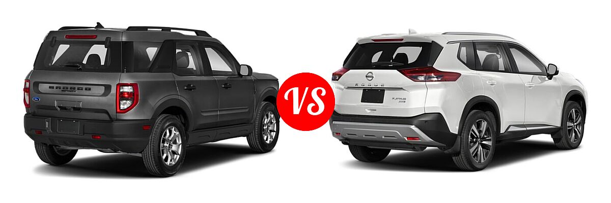 2021 Ford Bronco Sport SUV Badlands / Base / First Edition / Outer Banks vs. 2021 Nissan Rogue SUV Platinum - Rear Right Comparison