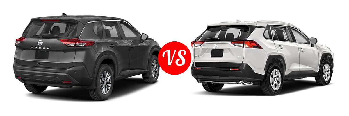 2021 Nissan Rogue SUV S / SL / SV vs. 2021 Toyota RAV4 SUV LE - Rear Right Comparison