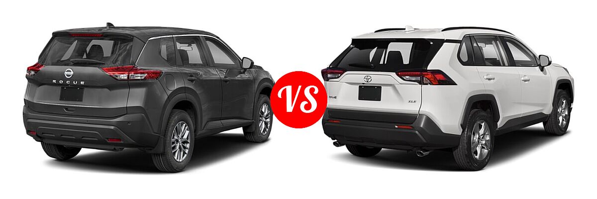 2021 Nissan Rogue SUV S / SL / SV vs. 2021 Toyota RAV4 SUV XLE / XLE Premium - Rear Right Comparison