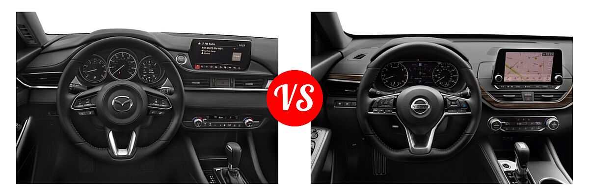 2021 Mazda 6 Sedan Sport vs. 2021 Nissan Altima Sedan 2.5 Platinum / 2.5 SL / 2.5 SV - Dashboard Comparison